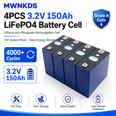 MWNKDS 4PCS 3.2V 150Ah LiFePO4 Battery Cell Lithium Iron Phosphate Rechargeable Cells for DIY Battery Pack, Solar Energy Storage, RV, Marine & Backup Power