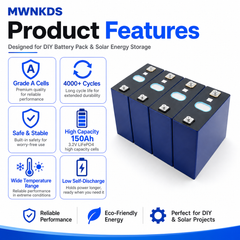 MWNKDS 4PCS 3.2V 150Ah LiFePO4 Battery Cell Lithium Iron Phosphate Rechargeable Cells for DIY Battery Pack, Solar Energy Storage, RV, Marine & Backup Power