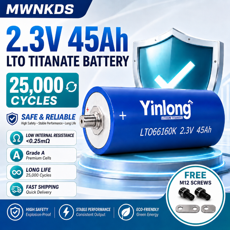 Yinlong 6pcs 2.3V 45Ah 66160K Lithium Titanate LTO Battery Long Life Cell 25,000 Cycle Life for Electric Boat Car Audio Solar