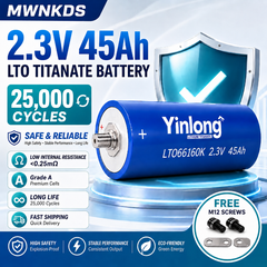 Yinlong 6pcs 2.3V 45Ah 66160K Lithium Titanate LTO Battery Long Life Cell 25,000 Cycle Life for Electric Boat Car Audio Solar