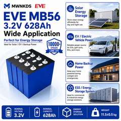 EVE MB56 3.2V 628Ah LiFePO4 Battery Cell Grade A Prismatic Cell | 10000+ Cycles | Perfect for Energy Storage