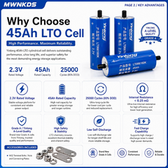 Yinlong 6pcs 2.3V 45Ah 66160K Lithium Titanate LTO Battery Long Life Cell 25,000 Cycle Life for Electric Boat Car Audio Solar