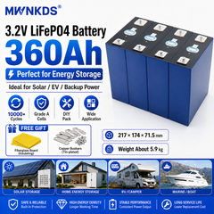 4pcs 3.2V 360Ah LiFePO4 Battery Cell Grade A Prismatic Cell | 10000+ Cycles | Perfect for Energy Storage Ideal for Solar / EV / Backup Power