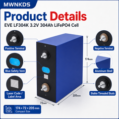 4PCS EVE LF304K 3.2V 304Ah LiFePO4 Battery Cells Grade A Lithium Iron Phosphate Cells for DIY 12V / 24V / 48V Battery Pack