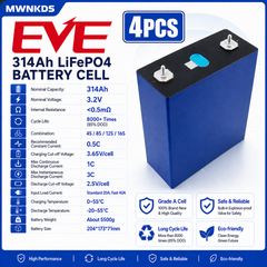 4pcs EVE Grade A 3.2V 314Ah LiFePO4 Battery Eve-MB31 DIY 12V 24V Off road off grid Inverter Solar storage Wind energy NO TAX