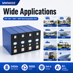 MWNKDS 4pcs 3.2V 340Ah LiFePO4 Battery Cell Grade A+ Lithium Phosphate Prismatic Cell | 10000 Cycles | DIY 12V / 24V / 48V Rechargeable Battery