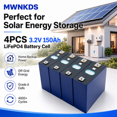MWNKDS 4PCS 3.2V 150Ah LiFePO4 Battery Cell Lithium Iron Phosphate Rechargeable Cells for DIY Battery Pack, Solar Energy Storage, RV, Marine & Backup Power