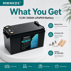 MWNKDS 12.8V 340Ah LiFePO4 Battery 4S1P Deep Cycle Lithium Iron Phosphate Battery For Campers, Golf Cart, Off-Road, Off-Grid Solar, Home Energy Storage & Backup Power