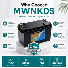 MWNKDS 12.8V 340Ah LiFePO4 Battery 4S1P Deep Cycle Lithium Iron Phosphate Battery For Campers, Golf Cart, Off-Road, Off-Grid Solar, Home Energy Storage & Backup Power