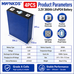 4pcs 3.2V 360Ah LiFePO4 Battery Cell Grade A Prismatic Cell | 10000+ Cycles | Perfect for Energy Storage Ideal for Solar / EV / Backup Power