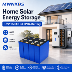 MWNKDS 4PCS 3.2V 250Ah LiFePO4 Battery Cells Aluminum Shell Lithium Iron Phosphate Rechargeable Cells For DIY 12V / 24V / 48V Battery Pack, Solar Energy Storage, RV, Marine & Backup Power