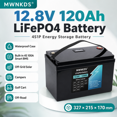 MWNKDS 12.8V 120Ah LiFePO4 Battery 4S1P Energy Storage Battery with Built-in 4S 100A Smart BMS For Campers, Golf Cart, Off-Road, Off-Grid Solar, RV & Backup Power