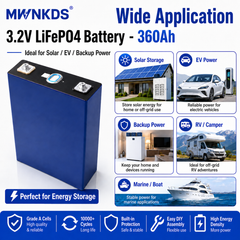 4pcs 3.2V 360Ah LiFePO4 Battery Cell Grade A Prismatic Cell | 10000+ Cycles | Perfect for Energy Storage Ideal for Solar / EV / Backup Power