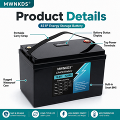 MWNKDS 12.8V 120Ah LiFePO4 Battery 4S1P Energy Storage Battery with Built-in 4S 100A Smart BMS For Campers, Golf Cart, Off-Road, Off-Grid Solar, RV & Backup Power