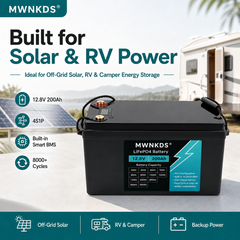 MWNKDS® 12.8V 200Ah LiFePO4 Battery Deep Cycle Lithium Iron Phosphate Battery for RV, Camper, Golf Cart, Off-Road, Solar and Backup Power