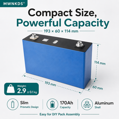 MWNKDS® 4pcs 3.2V 166Ah / 170Ah LiFePO4 Battery Cell Large Capacity DIY Prismatic Cell for Solar Energy Storage, EV, Scooter and Backup Power