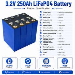 MWNKDS 4PCS 3.2V 250Ah LiFePO4 Battery Cells Aluminum Shell Lithium Iron Phosphate Rechargeable Cells For DIY 12V / 24V / 48V Battery Pack, Solar Energy Storage, RV, Marine & Backup Power