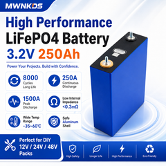 MWNKDS 4PCS 3.2V 250Ah LiFePO4 Battery Cells Aluminum Shell Lithium Iron Phosphate Rechargeable Cells For DIY 12V / 24V / 48V Battery Pack, Solar Energy Storage, RV, Marine & Backup Power