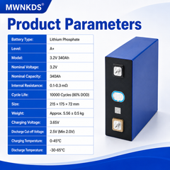 MWNKDS 4pcs 3.2V 340Ah LiFePO4 Battery Cell Grade A+ Lithium Phosphate Prismatic Cell | 10000 Cycles | DIY 12V / 24V / 48V Rechargeable Battery