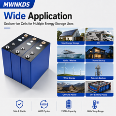 MWNKDS 4pcs 2.95V 230Ah Sodium-Ion Battery Cell Grade A High Capacity Rechargeable Sodium-Ion Cell For Solar Energy Storage, RV, Yacht, Marine, Home Backup & DIY Battery Pack