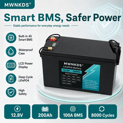 MWNKDS® 12.8V 200Ah LiFePO4 Battery Deep Cycle Lithium Iron Phosphate Battery for RV, Camper, Golf Cart, Off-Road, Solar and Backup Power