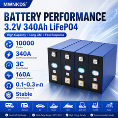 MWNKDS 4pcs 3.2V 340Ah LiFePO4 Battery Cell Grade A+ Lithium Phosphate Prismatic Cell | 10000 Cycles | DIY 12V / 24V / 48V Rechargeable Battery