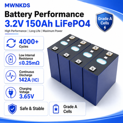MWNKDS 4PCS 3.2V 150Ah LiFePO4 Battery Cell Lithium Iron Phosphate Rechargeable Cells for DIY Battery Pack, Solar Energy Storage, RV, Marine & Backup Power