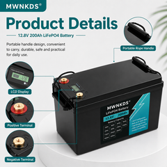 MWNKDS® 12.8V 200Ah LiFePO4 Battery Deep Cycle Lithium Iron Phosphate Battery for RV, Camper, Golf Cart, Off-Road, Solar and Backup Power