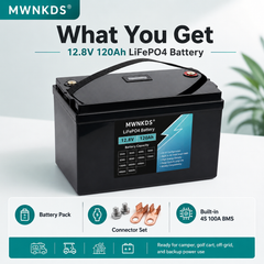 MWNKDS 12.8V 120Ah LiFePO4 Battery 4S1P Energy Storage Battery with Built-in 4S 100A Smart BMS For Campers, Golf Cart, Off-Road, Off-Grid Solar, RV & Backup Power