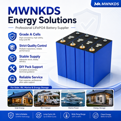 MWNKDS 4PCS 3.2V 250Ah LiFePO4 Battery Cells Aluminum Shell Lithium Iron Phosphate Rechargeable Cells For DIY 12V / 24V / 48V Battery Pack, Solar Energy Storage, RV, Marine & Backup Power