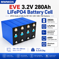 EVE 3.2V 280Ah LiFePO4 Battery Cell Grade A Lithium Iron Phosphate Cell for DIY 12V / 24V / 48V / 96V Battery Pack Perfect for RV, Solar Energy Storage, E-Scooter, UPS, Marine, Travel Battery & Home Backup Power