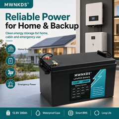 MWNKDS® 12.8V 200Ah LiFePO4 Battery Deep Cycle Lithium Iron Phosphate Battery for RV, Camper, Golf Cart, Off-Road, Solar and Backup Power