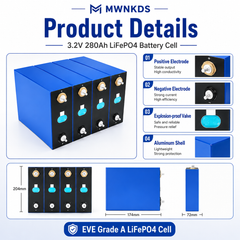 EVE 3.2V 280Ah LiFePO4 Battery Cell Grade A Lithium Iron Phosphate Cell for DIY 12V / 24V / 48V / 96V Battery Pack Perfect for RV, Solar Energy Storage, E-Scooter, UPS, Marine, Travel Battery & Home Backup Power