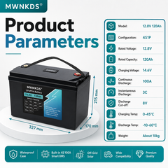 MWNKDS 12.8V 120Ah LiFePO4 Battery 4S1P Energy Storage Battery with Built-in 4S 100A Smart BMS For Campers, Golf Cart, Off-Road, Off-Grid Solar, RV & Backup Power