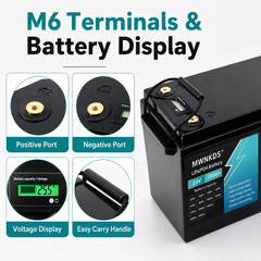 MWNKDS 24V 100Ah LiFePO4 Battery is a reliable lithium iron phosphate battery designed for solar energy storage, golf carts, touring cars, and off-grid power systems.