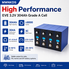 4PCS EVE LF304K 3.2V 304Ah LiFePO4 Battery Cells Grade A Lithium Iron Phosphate Cells for DIY 12V / 24V / 48V Battery Pack