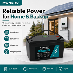 MWNKDS® 12.8V 160Ah LiFePO4 Battery Deep Cycle Lithium Iron Phosphate Battery for RV, Camper, Golf Cart, Off-Road, Off-Grid Solar and Backup Power