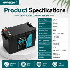 MWNKDS® 12.8V 200Ah LiFePO4 Battery Deep Cycle Lithium Iron Phosphate Battery for RV, Camper, Golf Cart, Off-Road, Solar and Backup Power