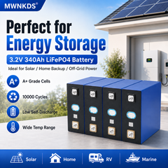 MWNKDS 4pcs 3.2V 340Ah LiFePO4 Battery Cell Grade A+ Lithium Phosphate Prismatic Cell | 10000 Cycles | DIY 12V / 24V / 48V Rechargeable Battery