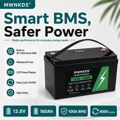 MWNKDS® 12.8V 160Ah LiFePO4 Battery Deep Cycle Lithium Iron Phosphate Battery for RV, Camper, Golf Cart, Off-Road, Off-Grid Solar and Backup Power