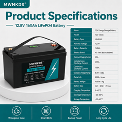 MWNKDS® 12.8V 160Ah LiFePO4 Battery Deep Cycle Lithium Iron Phosphate Battery for RV, Camper, Golf Cart, Off-Road, Off-Grid Solar and Backup Power
