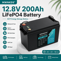 MWNKDS® 12.8V 200Ah LiFePO4 Battery Deep Cycle Lithium Iron Phosphate Battery for RV, Camper, Golf Cart, Off-Road, Solar and Backup Power