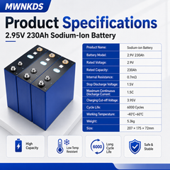 MWNKDS 4pcs 2.95V 230Ah Sodium-Ion Battery Cell Grade A High Capacity Rechargeable Sodium-Ion Cell For Solar Energy Storage, RV, Yacht, Marine, Home Backup & DIY Battery Pack