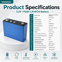 MWNKDS® 4pcs 3.2V 166Ah / 170Ah LiFePO4 Battery Cell Large Capacity DIY Prismatic Cell for Solar Energy Storage, EV, Scooter and Backup Power